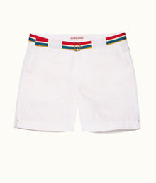 Bulldog O.B Stripe Belt Mid-Length Swim Shorts | White