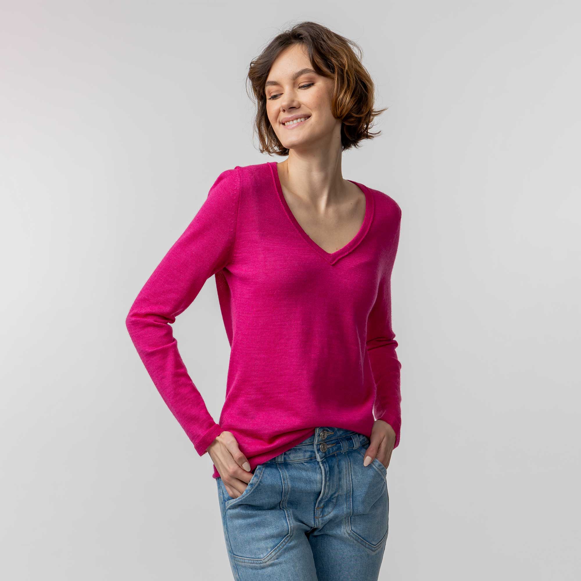 V Neck Sweater | Shocking Pink
