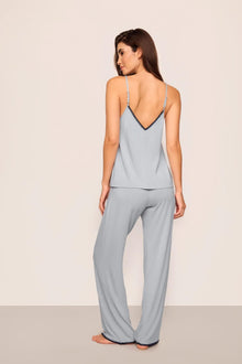 Model is wearing Frida TENCEL Modal Long PJ Set  in  Gray Dawn/Navy