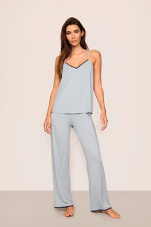 Model is wearing Frida TENCEL Modal Long PJ Set  in  Gray Dawn/Navy