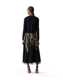 Embroidered Long Sleeve Crewneck Cardigan | Black/Gold