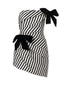 Gathered Mini Dress With Bows | Black/White