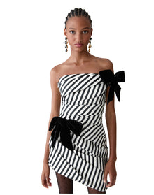 Gathered Mini Dress With Bows | Black/White