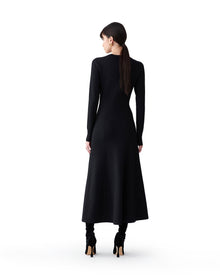 Embroidered Long Sleeve Crewneck Midi Dress | Black Multi