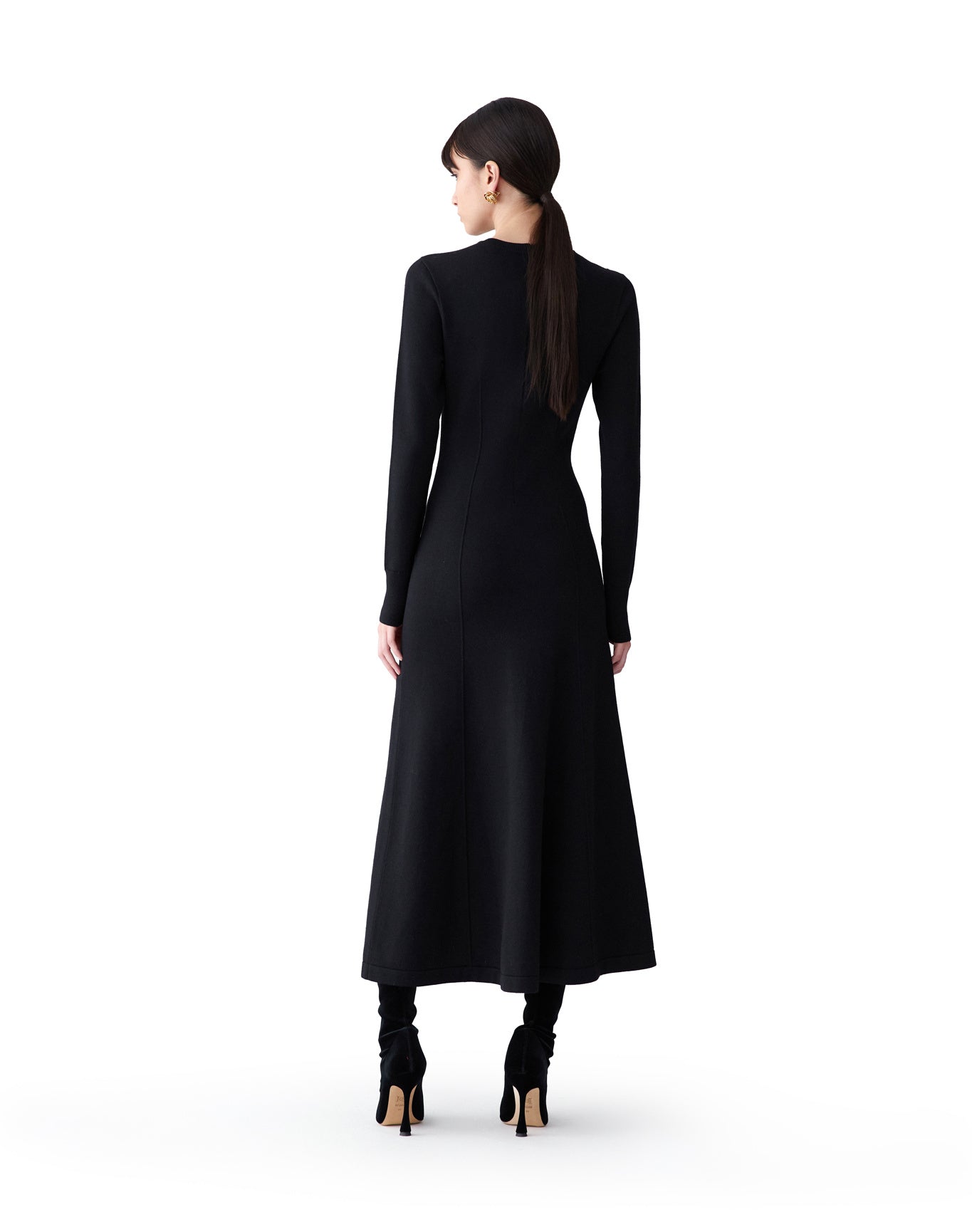 Embroidered Long Sleeve Crewneck Midi Dress | Black Multi