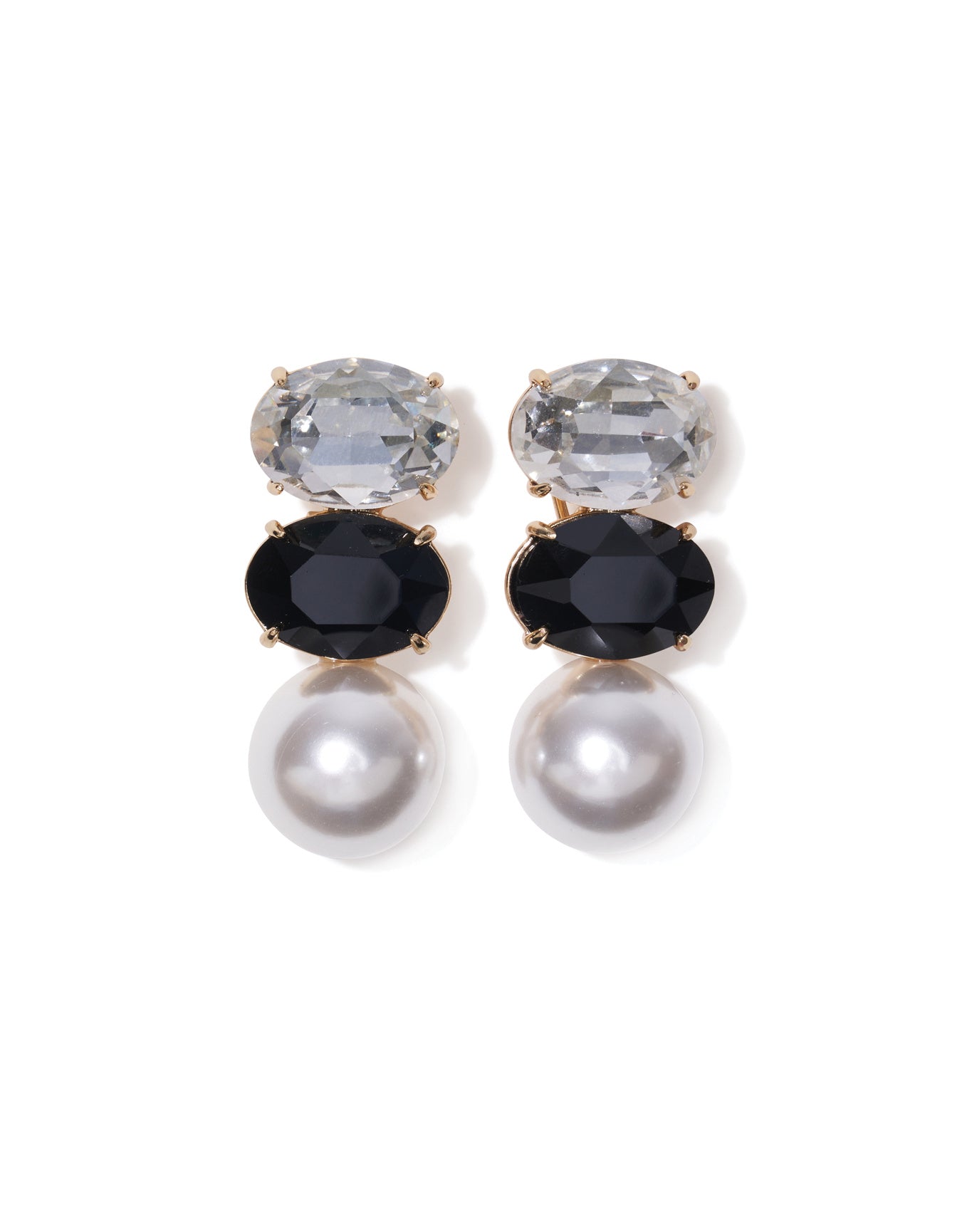 Duo Crystals & Pearl Earrings | Black Multi