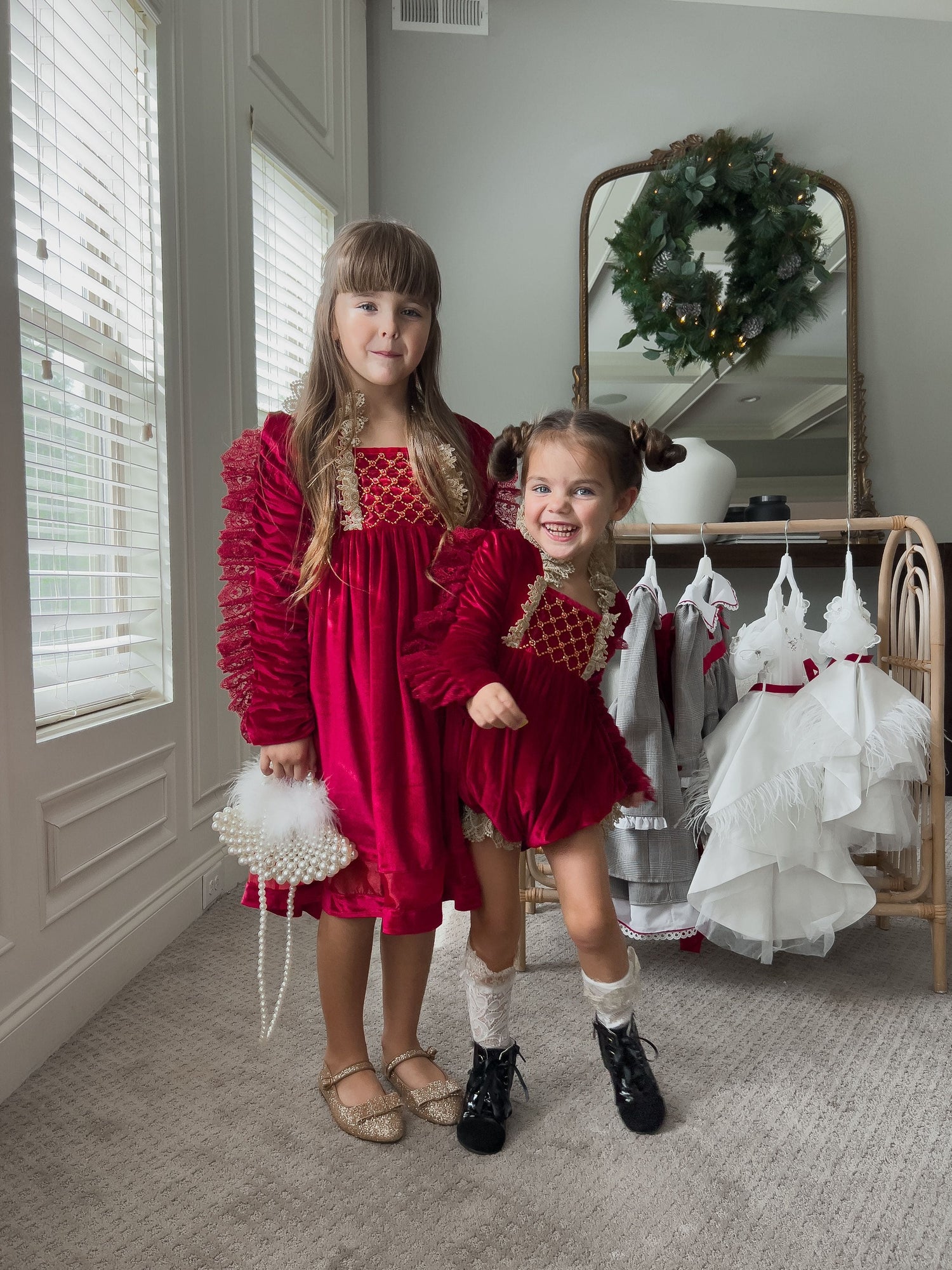 Baby Girls | Victoria Velvet Romper | Red