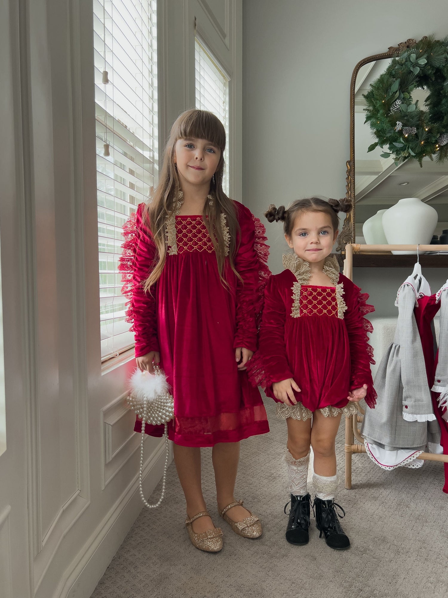 Baby Girls | Victoria Velvet Romper | Red