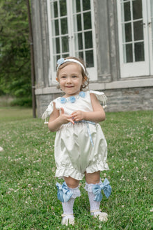 Baby Girls | Daphne Satin Romper with Embroidery | White & Blue