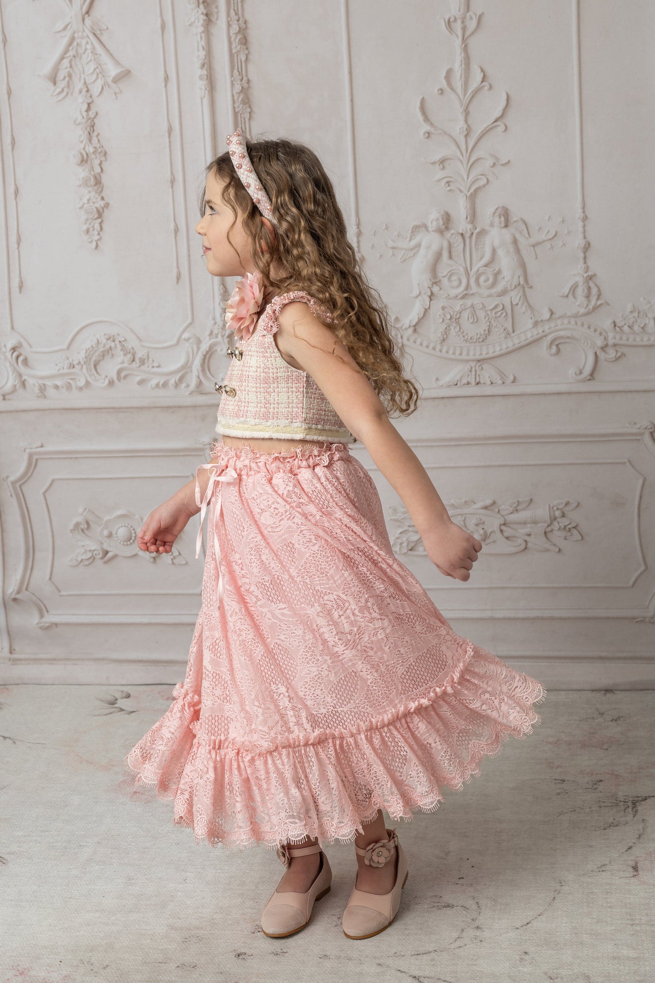 Baby Girls | Molly Tweed Top and Lace Skirt Set | Pink