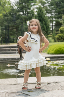 Baby Girls | Alex Ruffle Dress with Contrast Line | White & Black