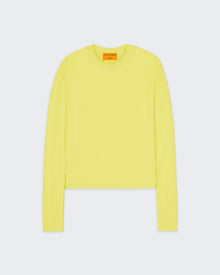 Cable Shrunken Crew - Lemon women's slim fit cable knit cashmere sweater with rib hem and cuffs