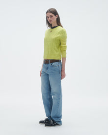 Womens | Cable Shrunken Crew | Lemon