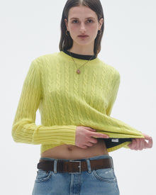 Womens | Cable Shrunken Crew | Lemon