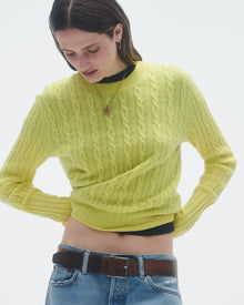 Womens | Cable Shrunken Crew | Lemon