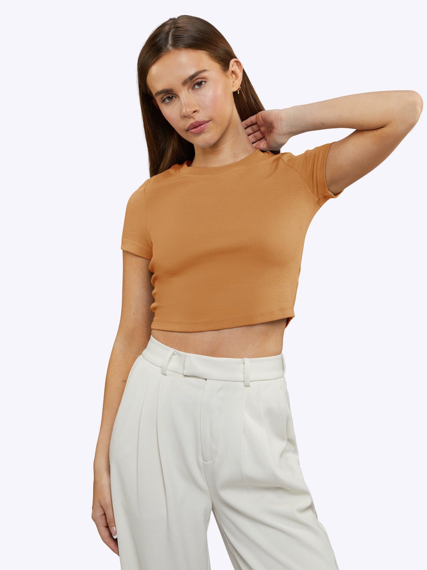 Womens | Tomboy Tee Cropped | Slim-Fit Tomboy-Cotton | Caramel