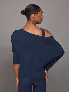 Carbon38 | Long Sleeve Off Shoulder Tee | Navy Blazer