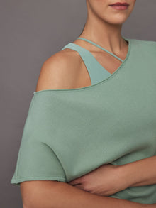 Short Sleeve Off Shoulder Sweatshirt in French Terry | Granite Green