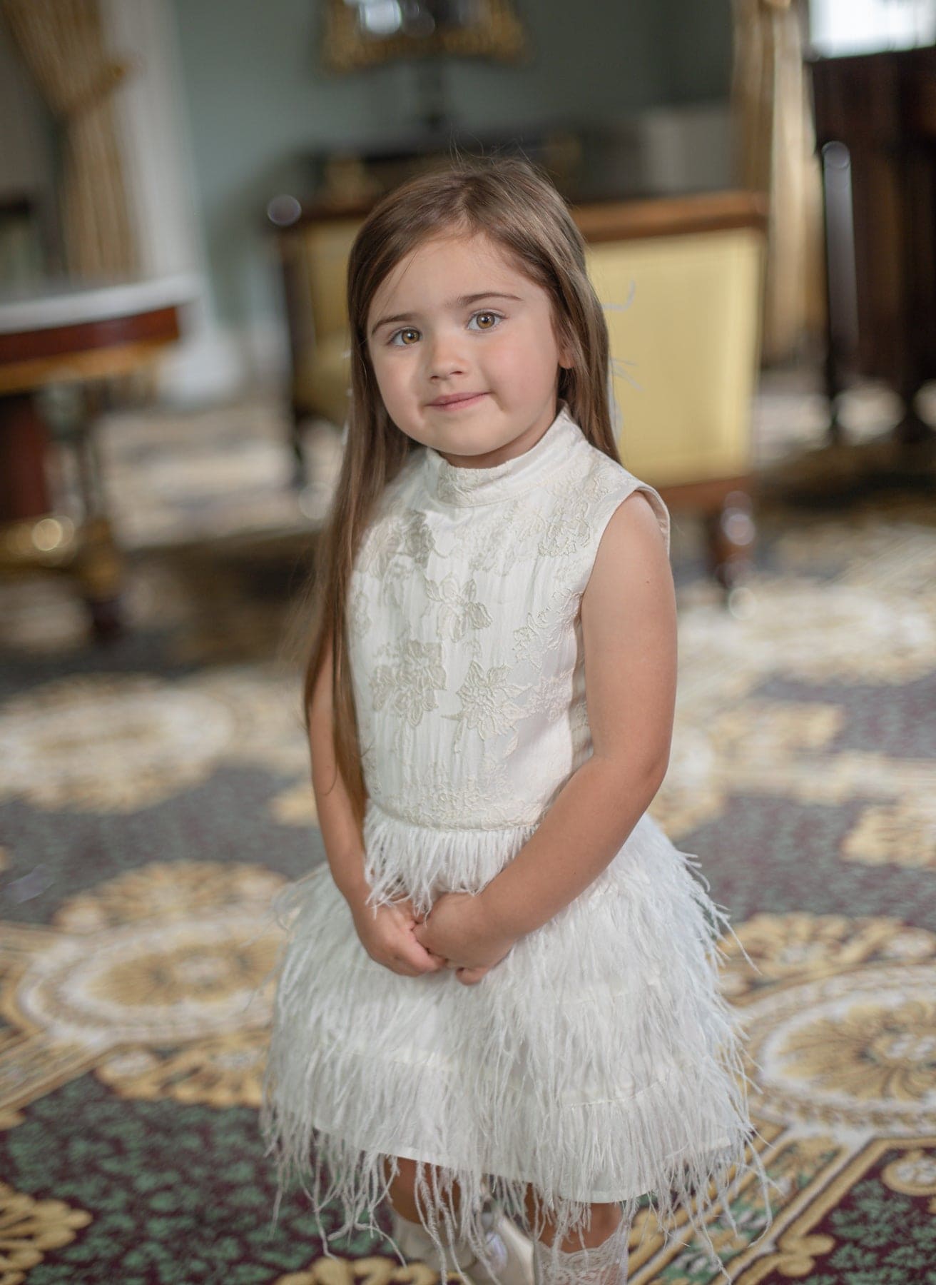 Baby Girls | Eliza Feather Dress | Ivory