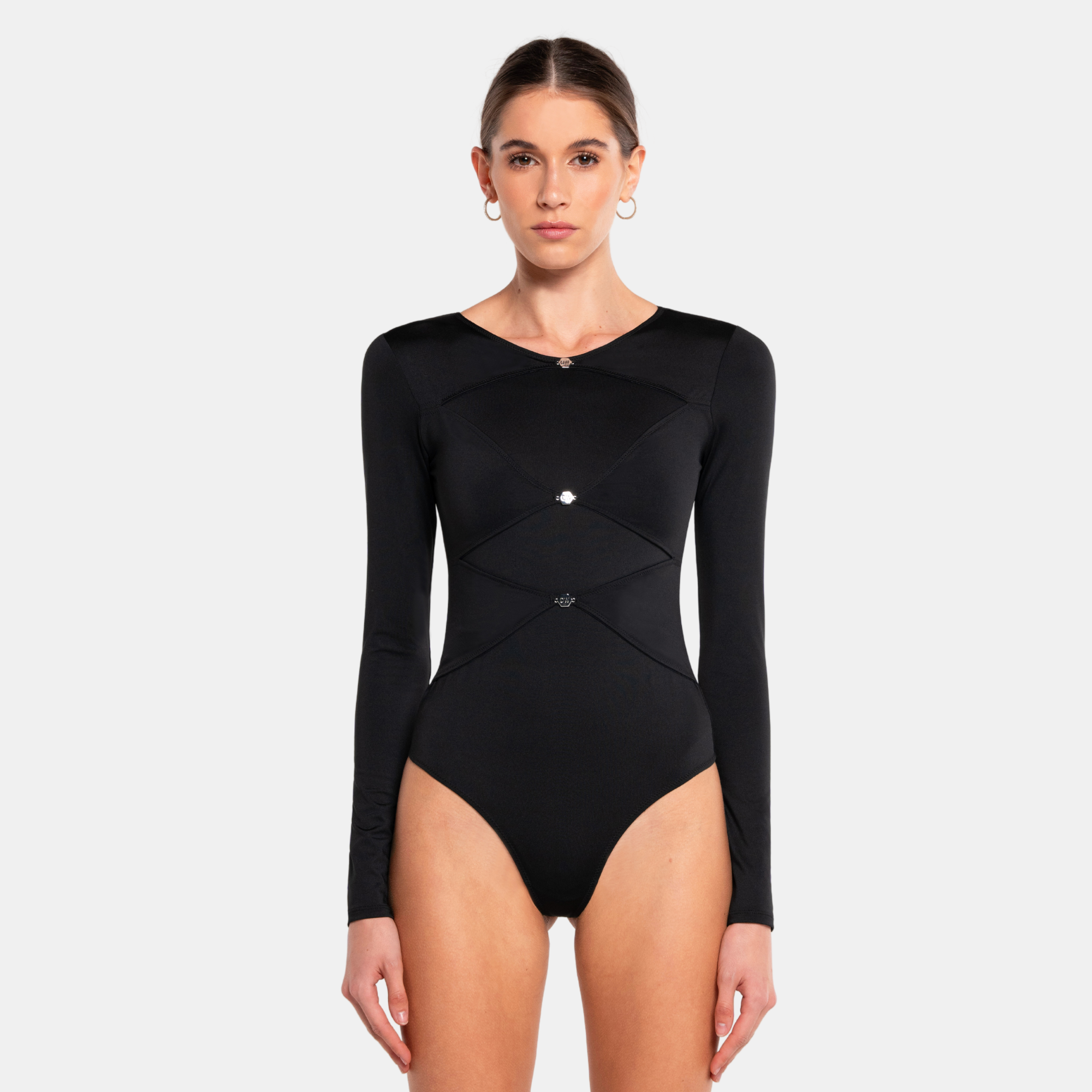 OW Collection Chiara Covered Bodysuit | Black Caviar