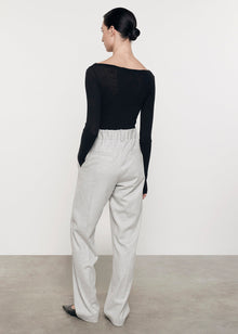 Wool Suiting Pull On Trouser | Light Grey Malange