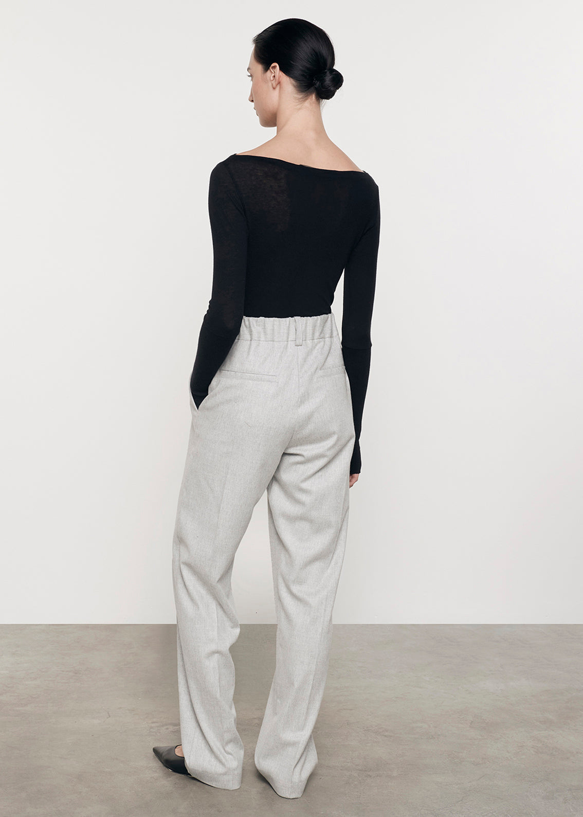 Wool Suiting Pull On Trouser | Light Grey Malange