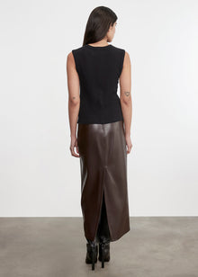 Leather Hi-Waist Curve Skirt | Dark Brown