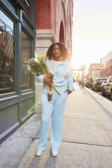 Life is Sweet Waffle Wide Leg Sweatpants | Soft Blue