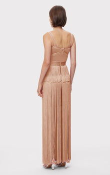 Icon Metallic Ottoman Fringe Gown | Metallic Rose Gold