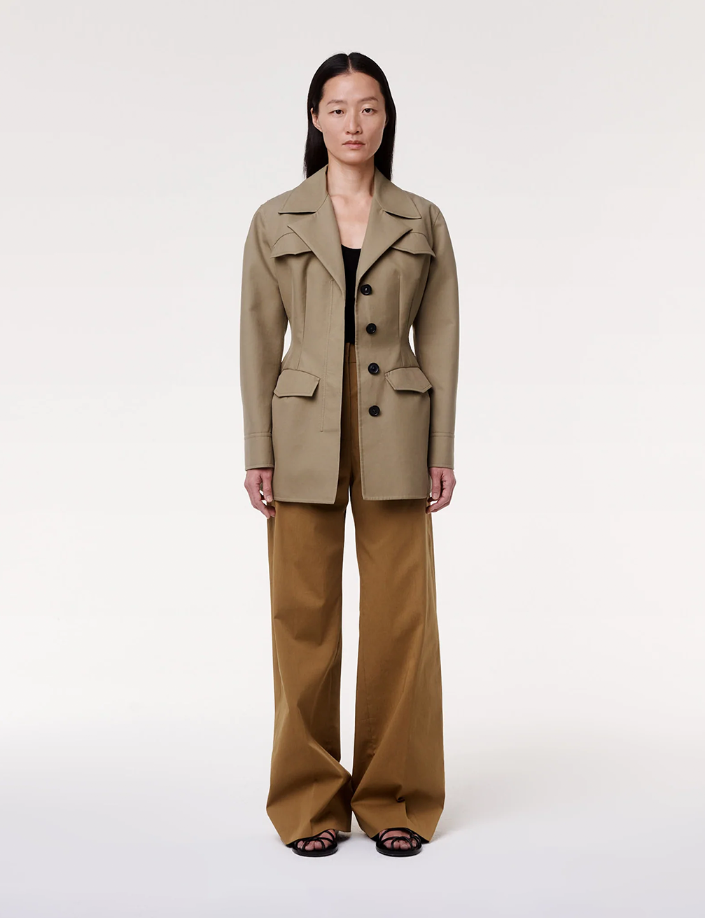 Another Tomorrow Contrast Jacket in Olive/Black – Cotton Women's Jacket