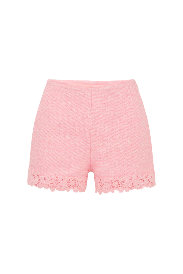 Coralyn Tweed Lace-Trimmed Shorts | Strawberry Spritz