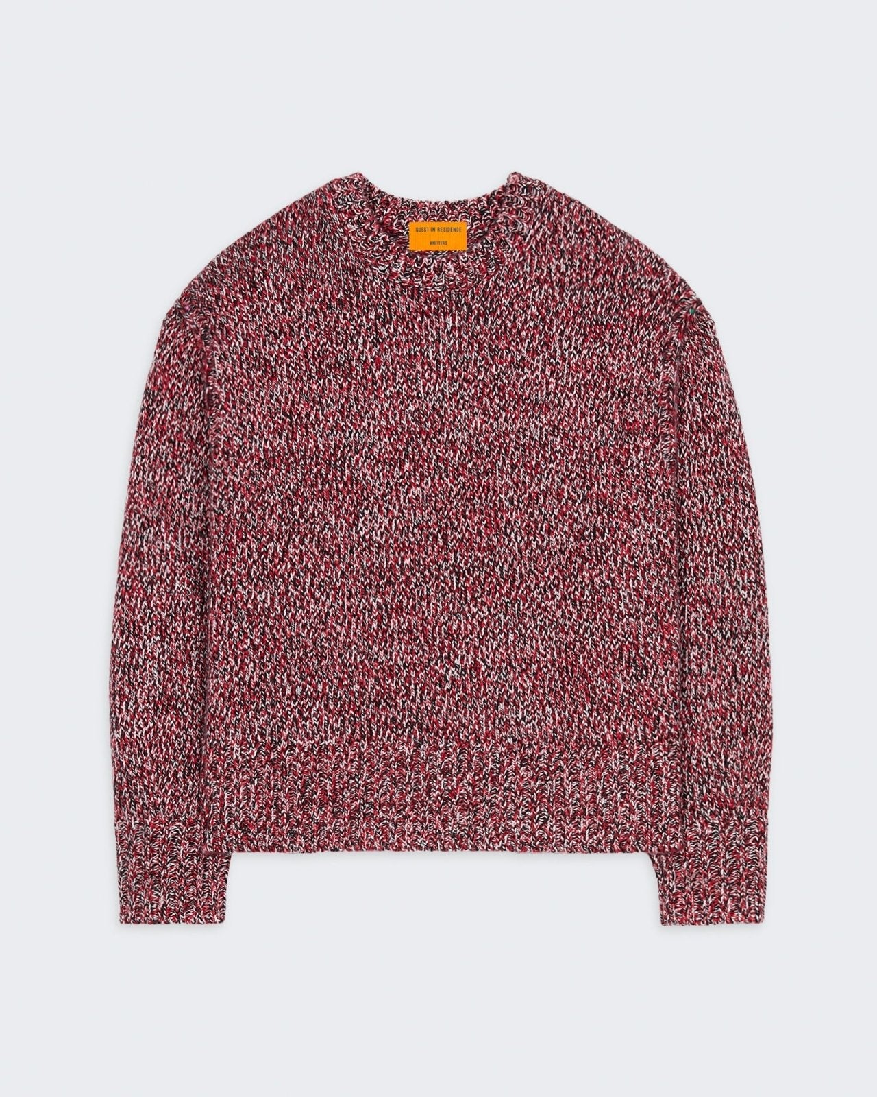 Cozy Crew - True Red Marl oversized heavy-weight crew neck sweater with three-color marl and ribbed trims.