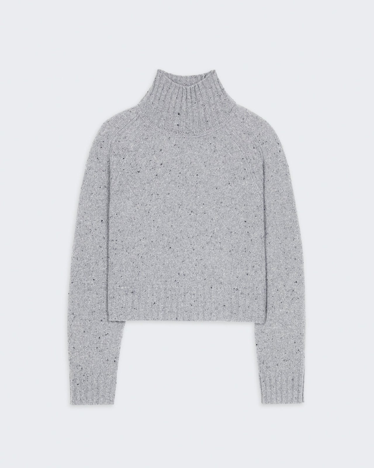 Cropped Turtleneck - Stone in women's fit with cable detail, rib trim, and medium-weight recycled cashmere blend fabric.