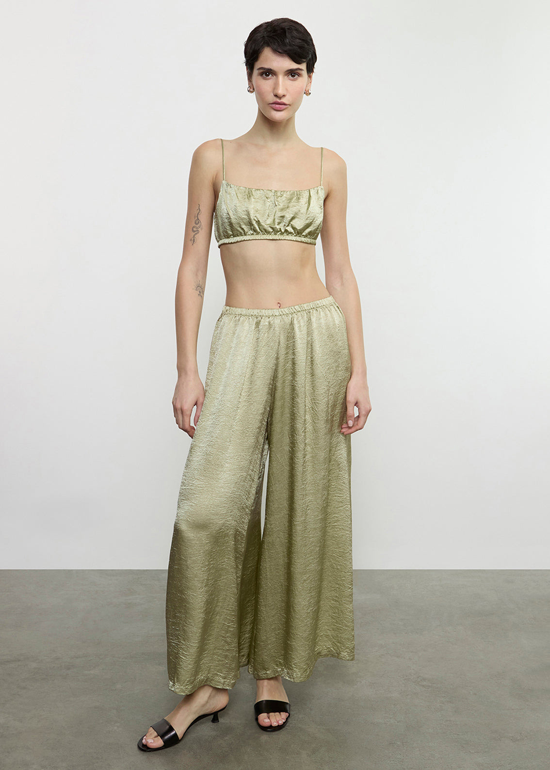 Textured Satin Palazzo Pant | Celadon