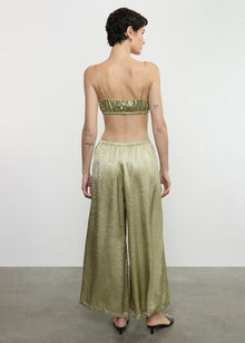 Textured Satin Palazzo Pant | Celadon
