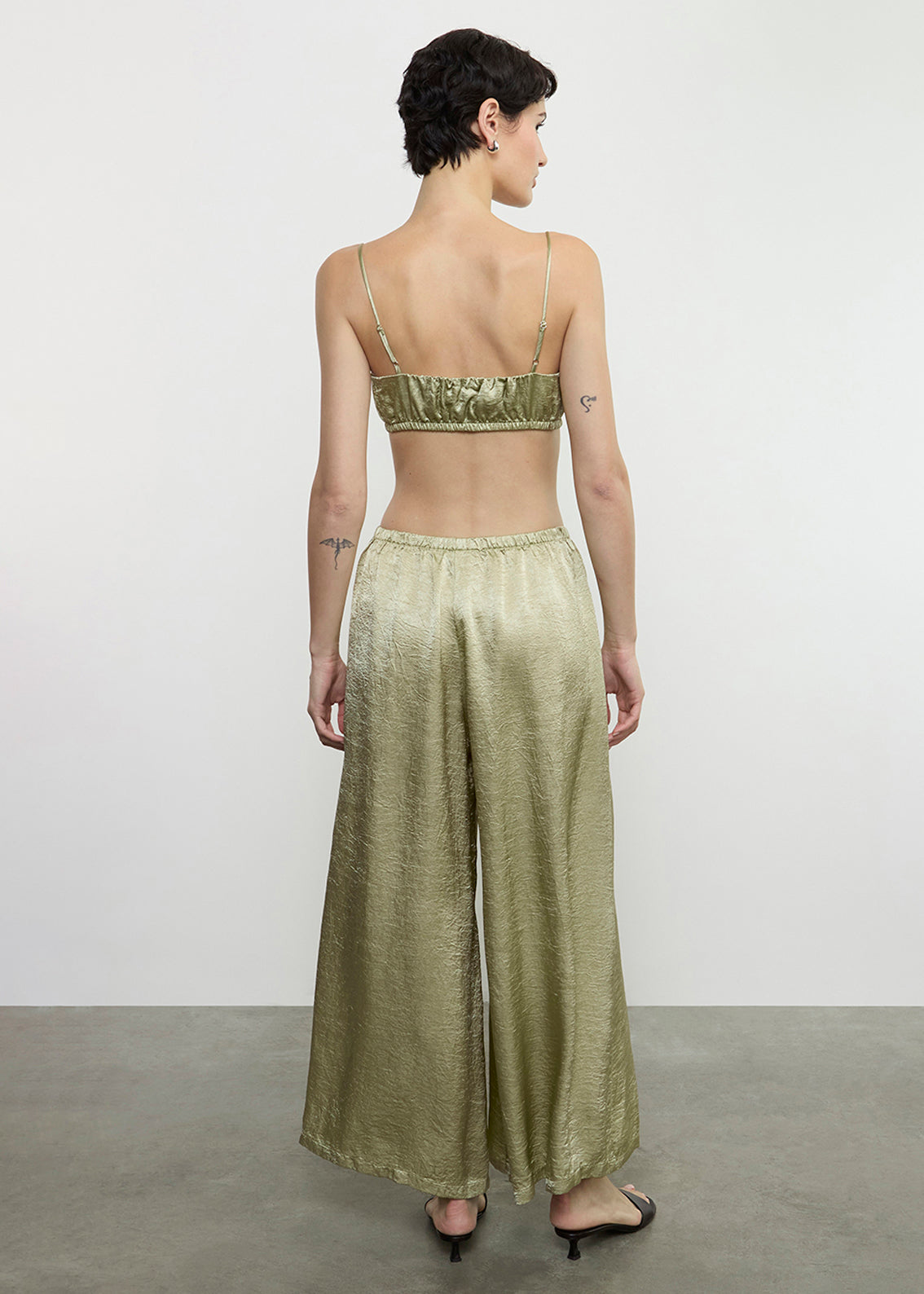Textured Satin Palazzo Pant | Celadon