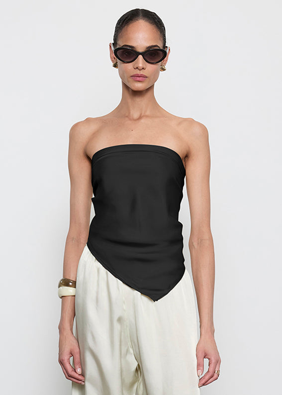 Fluid Twill Scarf Top | Black