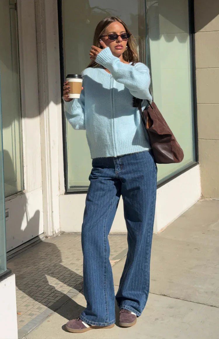 Calliope Pinstripe Mid Rise Slouchy Jeans | Mid Wash