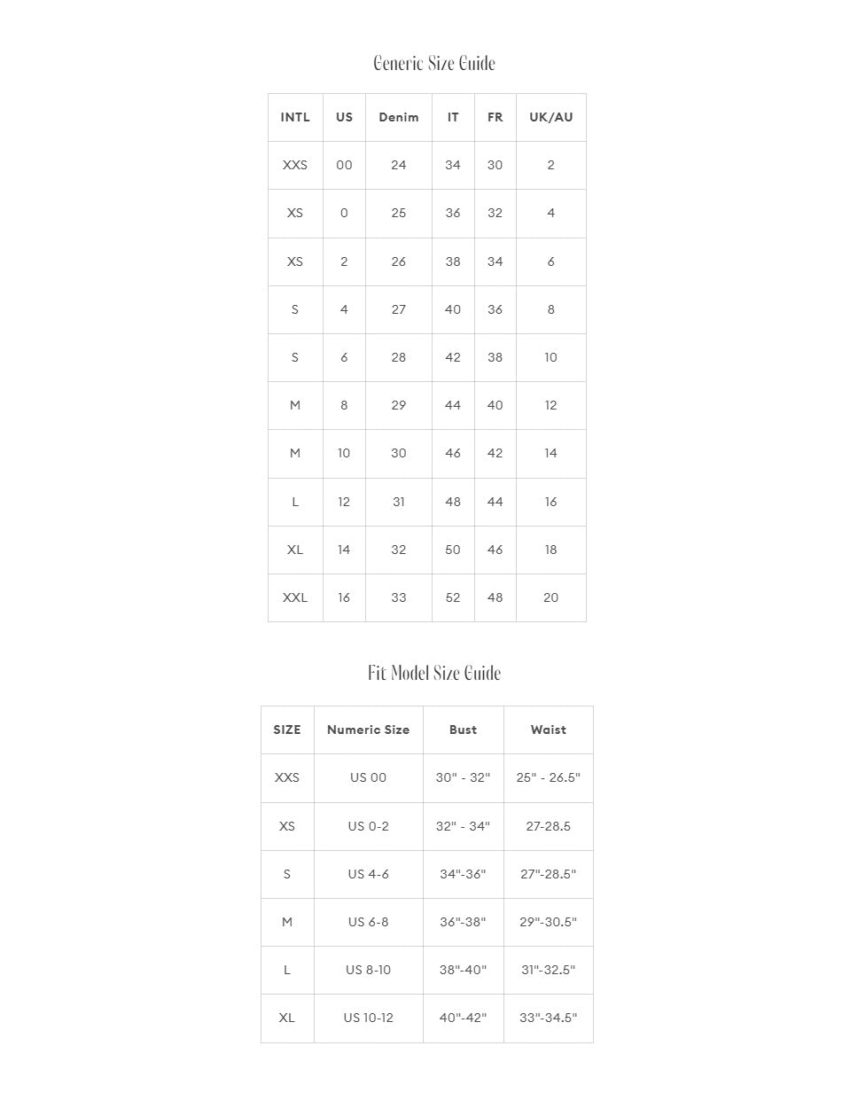 Product size guide