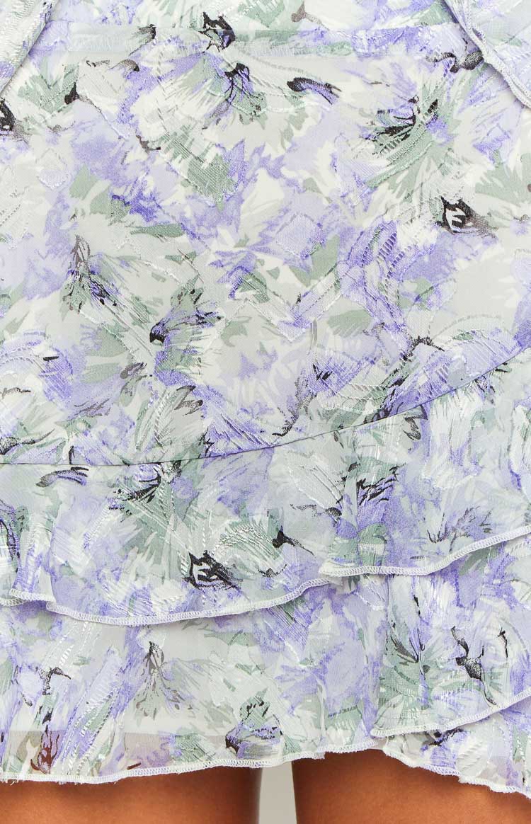 Caspian Floral Print Chiffon Mini Skirt | Purple