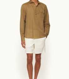 Cesare Relaxed Fit Cutaway Collar Long-Sleeve Linen & Cotton Overhead Shirt | Agave Green