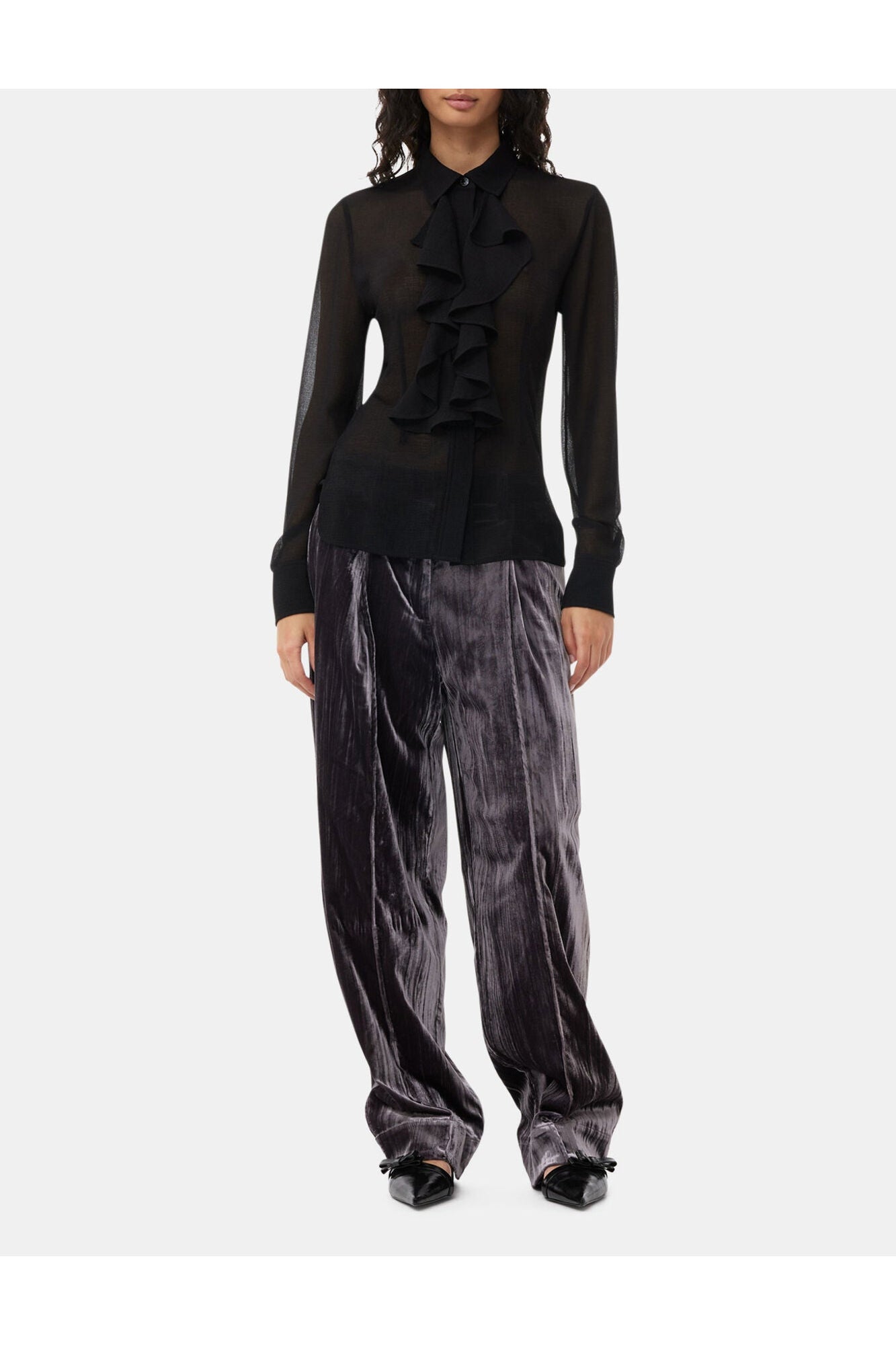 Chiffon Ruffle Shirt | Black
