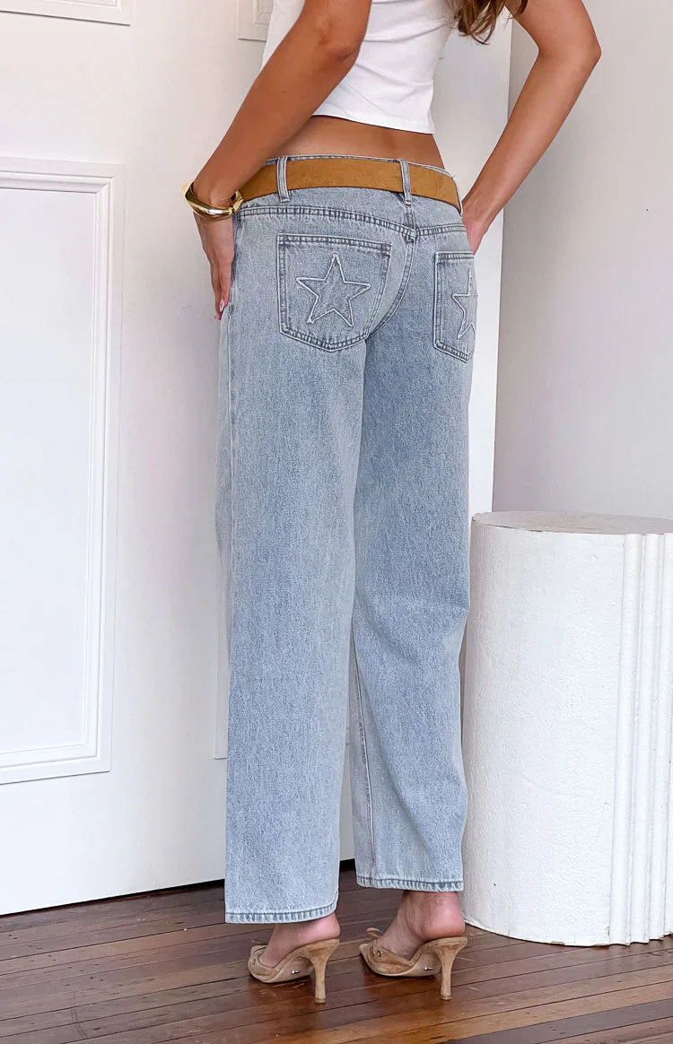 Clara Star Denim Low Rise Jeans | Light Wash
