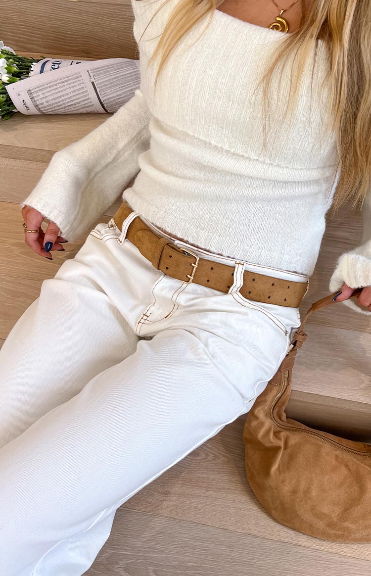 Clara Star Denim Low Rise Jeans | White