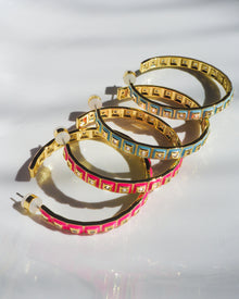 XL Pyramid Stud Hoops | Hot Pink/Cubic Zirconia | Gold