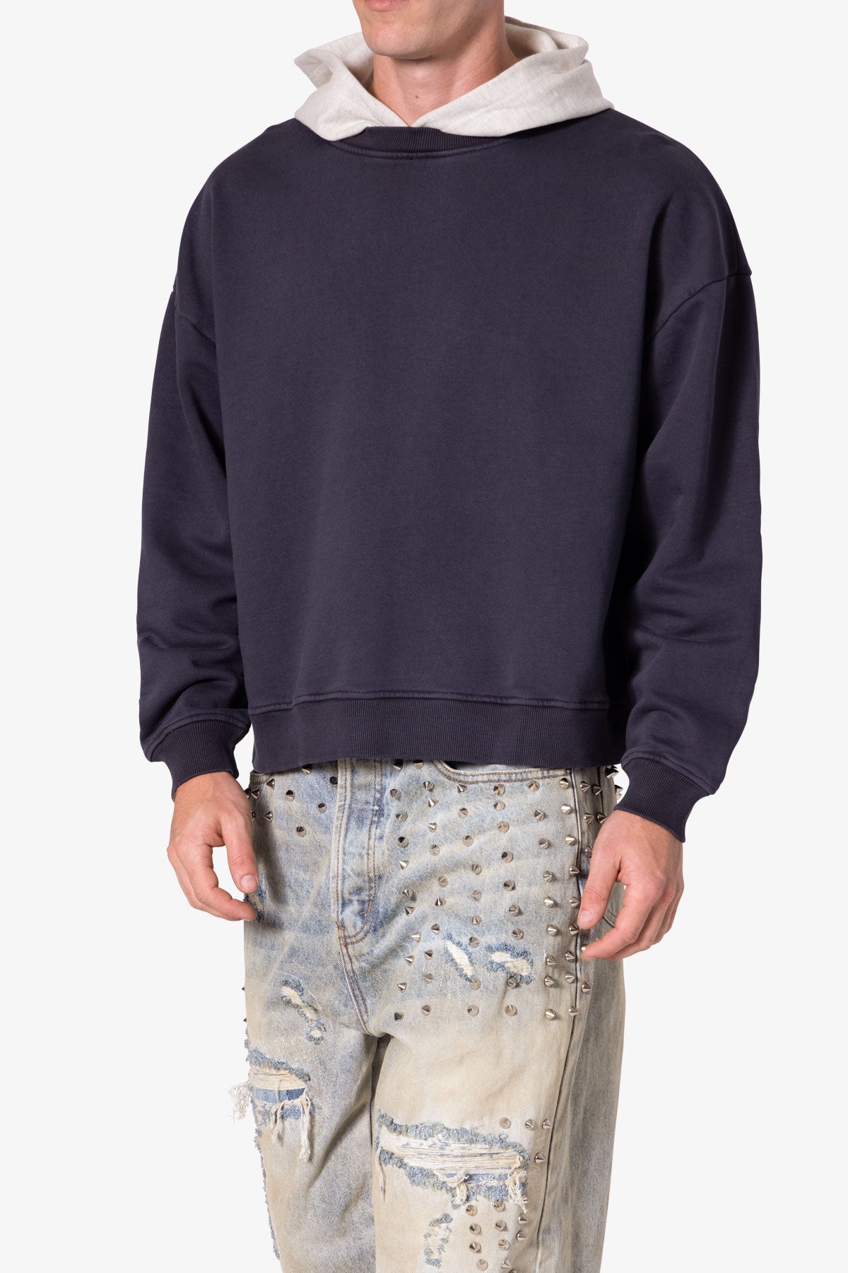 Contrast Crewneck Hoodie | Navy x Grey