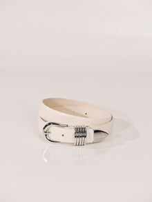Hollyhock Leather Belt | Floral Ivory Embossed & Silver