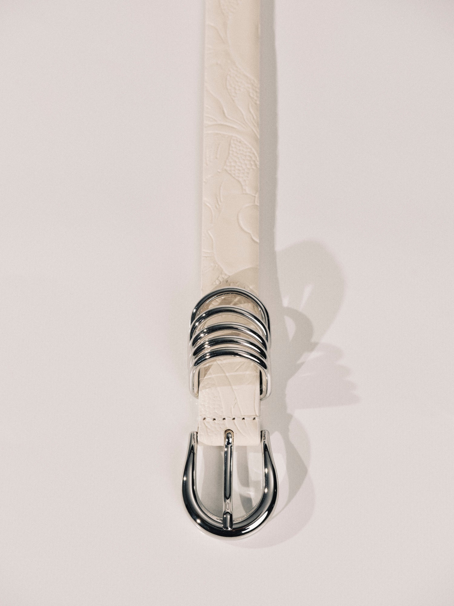 Hollyhock Leather Belt | Floral Ivory Embossed & Silver