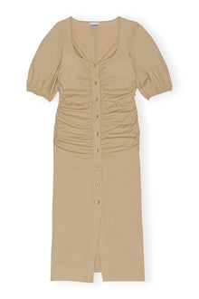 Cotton Poplin Gathered Open neck Maxi Dress | Curds and Whey