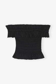 Cotton Poplin Off Shoulder Smock Top | Black